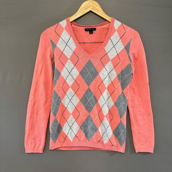 Tommy Hilfiger Women’s Diamond Graphic Sweater Golf Style Size Small V-Neck - Picture 1 of 10